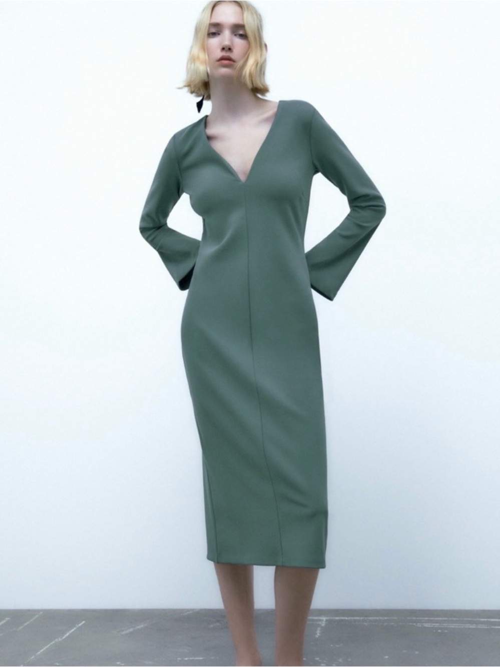 Zara Olive Green Midi Dress
